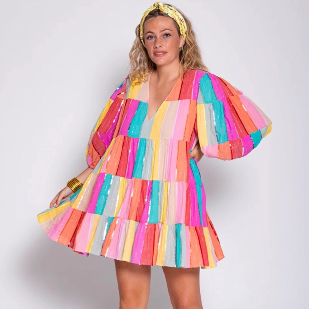 Sundress COLOMBE SHORT DRESS MULTICOLOR STRIPES & SEQUINS XS/s